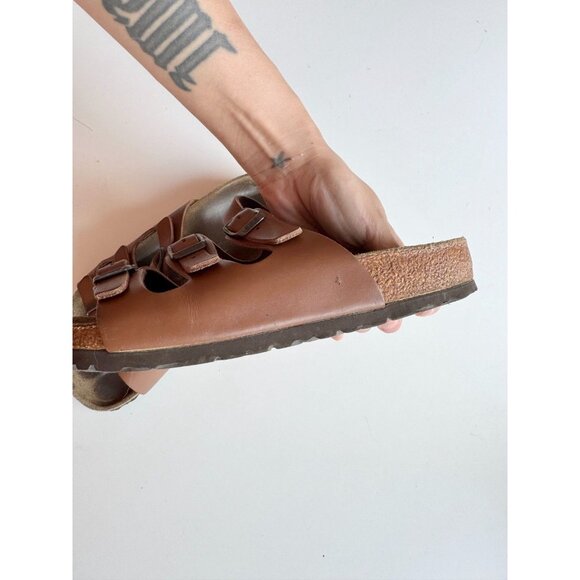 BIRKENSTOCK Florida Habana Brown Leather Triple Strap Slides Sandals, Size 37 - Picture 5 of 16
